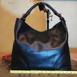 Gucci Black Leather GG Signature Hobo Bag with Bright Brass Trim!